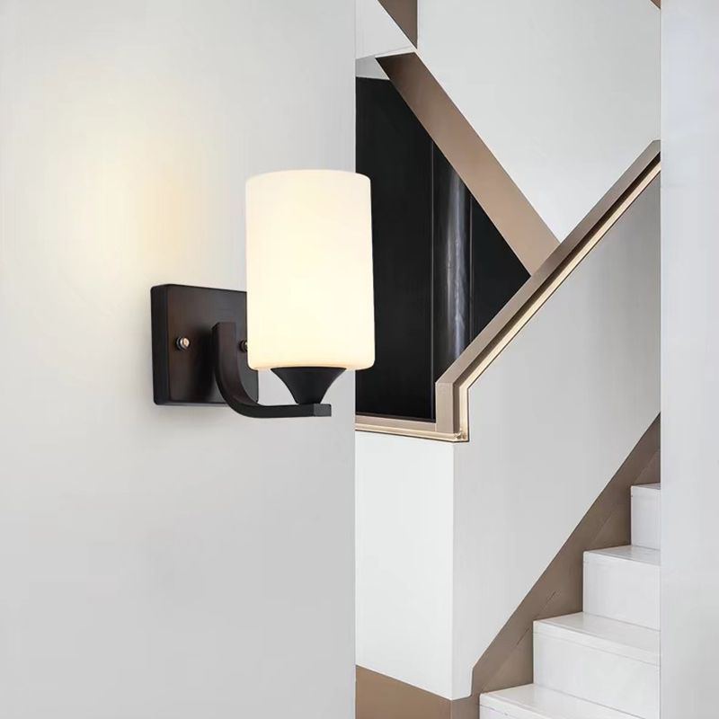 LED Enabled Cylindrical Metal And Glass Vanity Wall Light Black Chrome