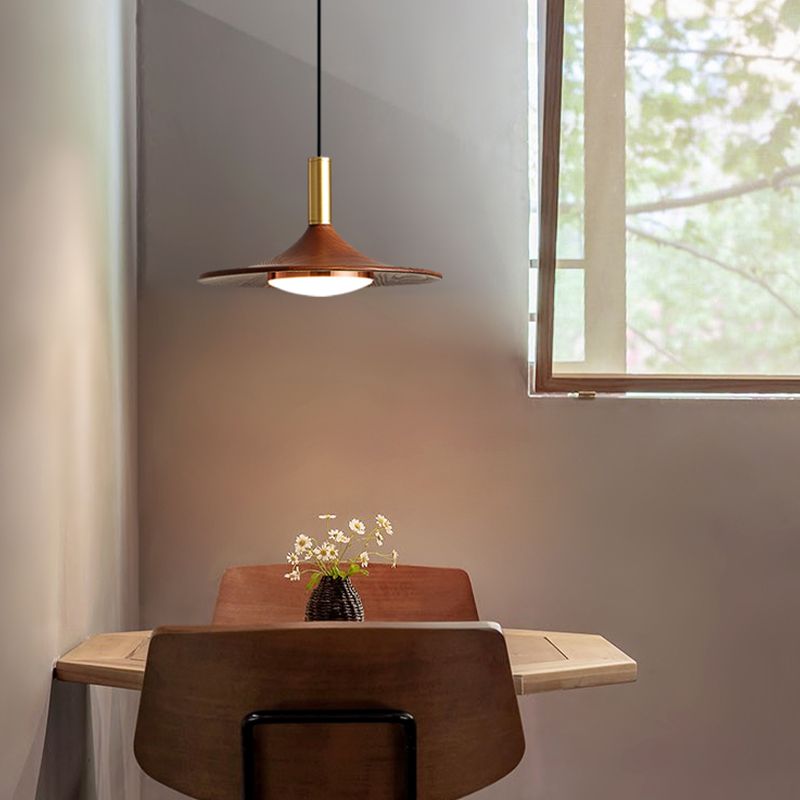 Natural Finish Wood Rustic Cap Pendant Light