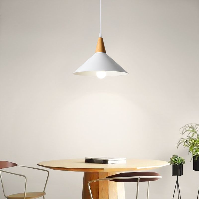 Metal Pendant Light With Natural Wood Finish And Cap-Shaped Design