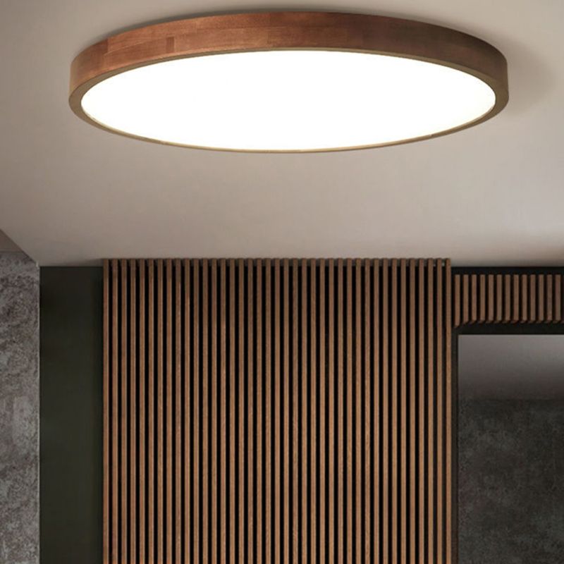 LED Flush Mount Geometric Modern Walnut Ceiling Light