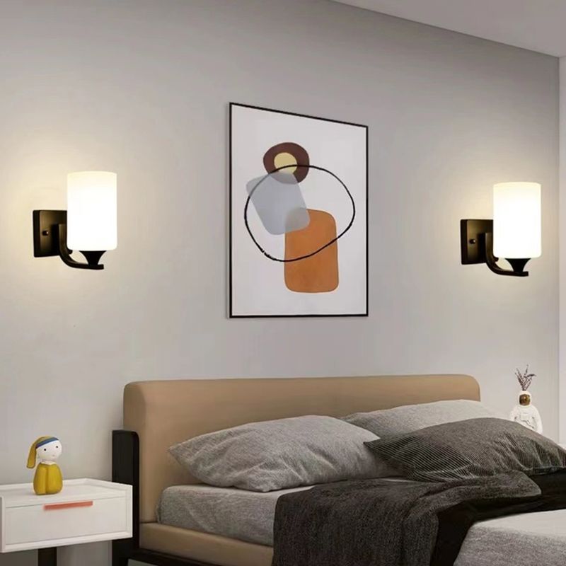 LED Enabled Cylindrical Metal And Glass Vanity Wall Light Black Chrome