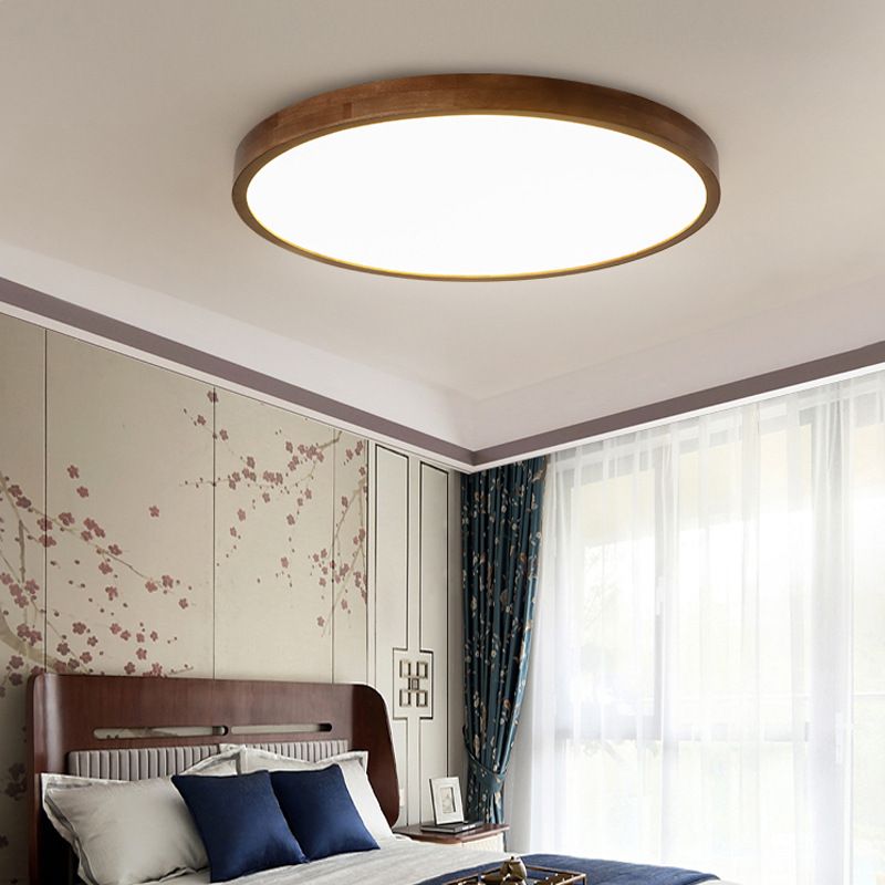 LED Flush Mount Geometric Modern Walnut Ceiling Light