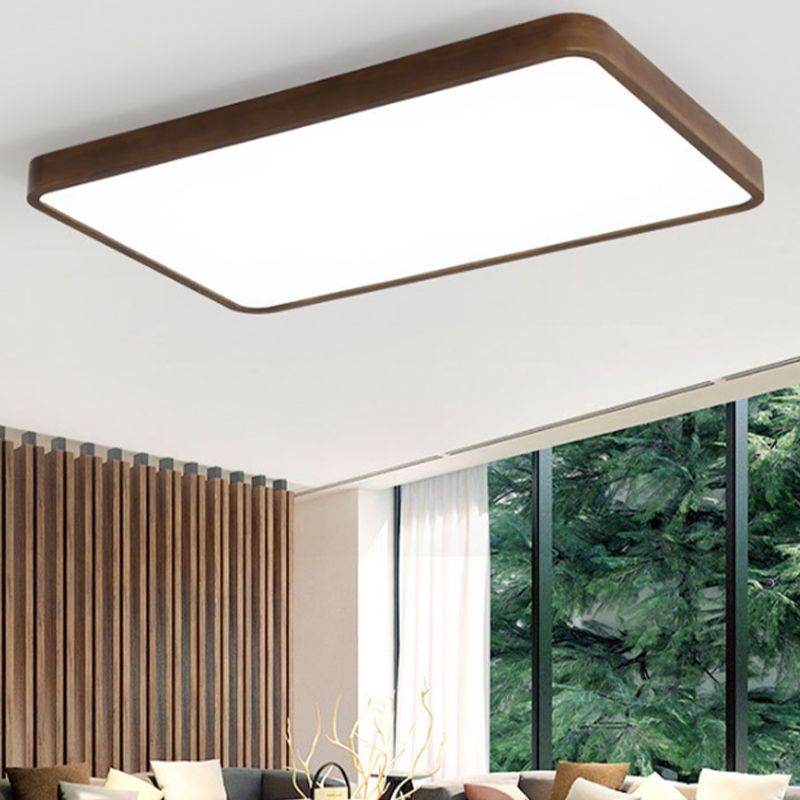 LED Flush Mount Geometric Modern Walnut Ceiling Light