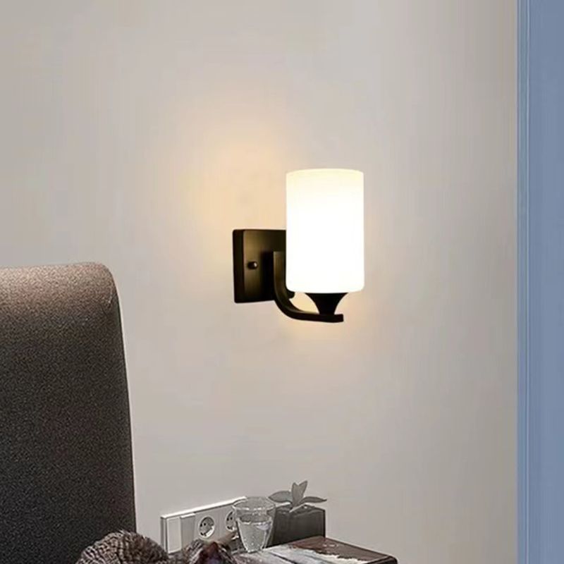 LED Enabled Cylindrical Metal And Glass Vanity Wall Light Black Chrome