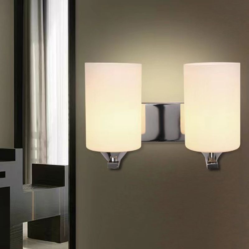 LED Enabled Cylindrical Metal And Glass Vanity Wall Light Black Chrome