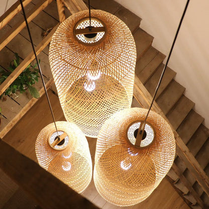 Handmade Bamboo LED Pendant Light With Warm Ambient Glow