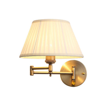 White Beige Adjustable Vintage Pleated Fabric Wall Lamp For Bedroom