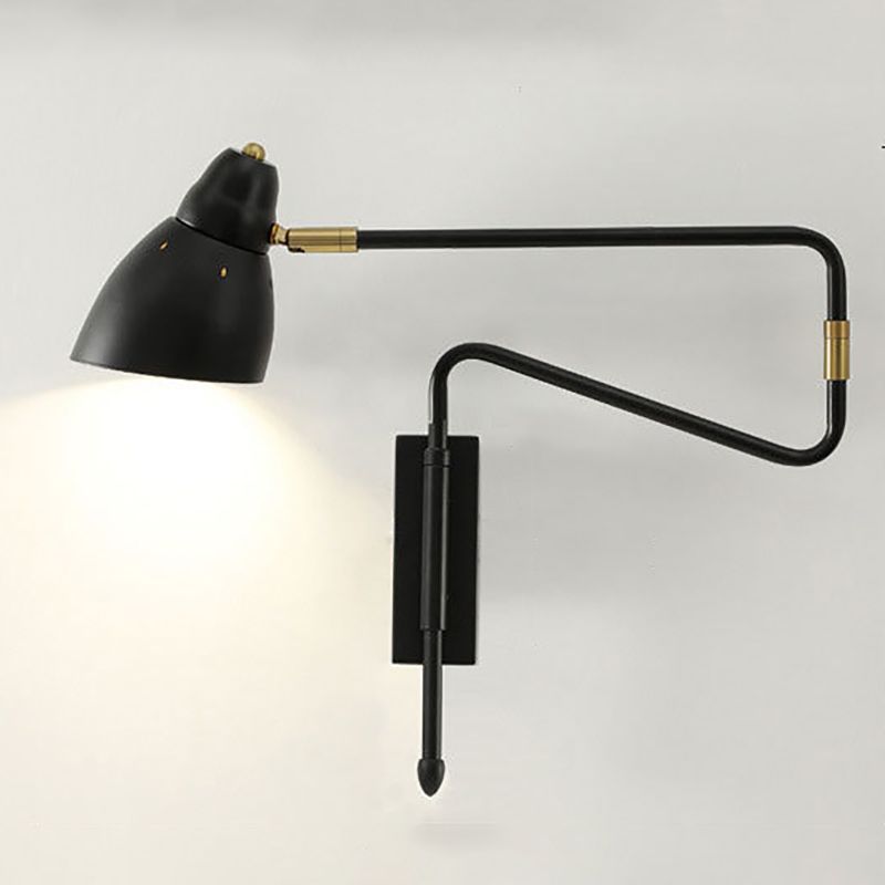 Black And Gold Metal Finish Modern Adjustable Wall Light For Study