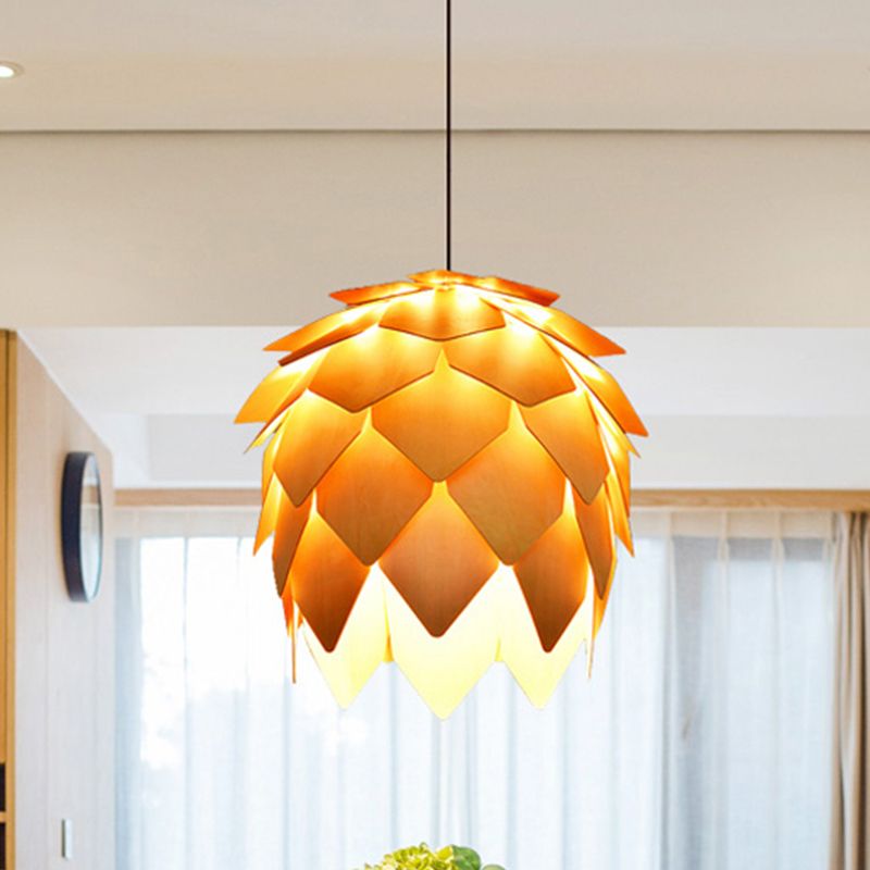 Warm Glow Wooden Pendant Light Shaped Like Pinecone
