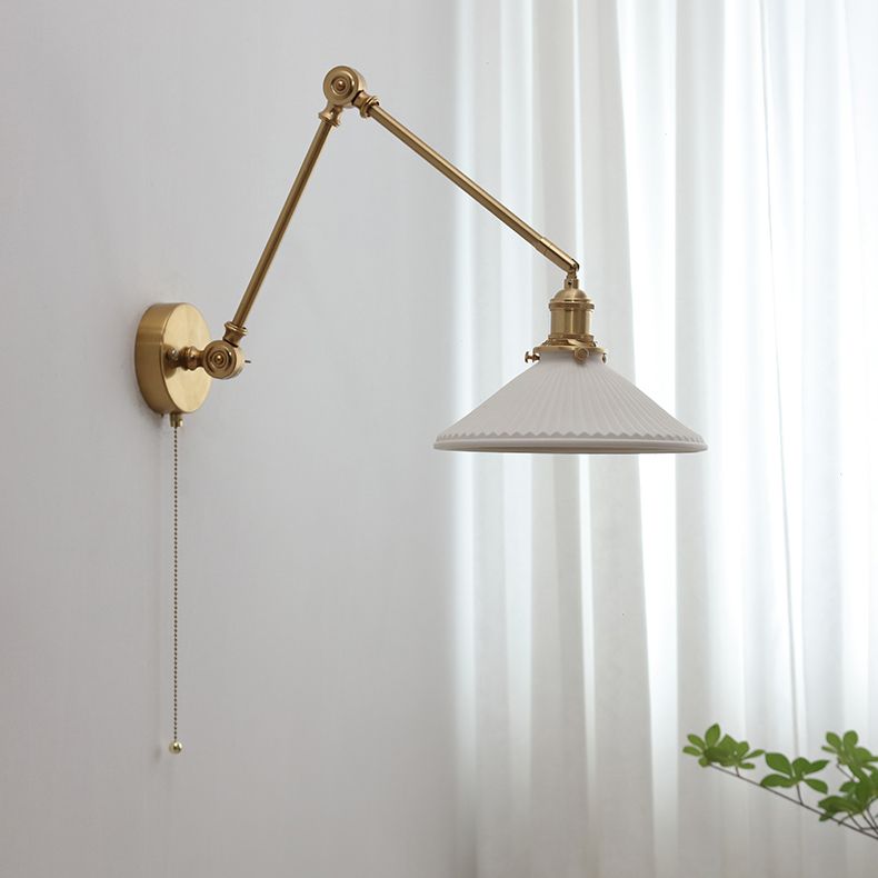 White Adjustable Metal Arm Drum Ceramic Wall Lamp