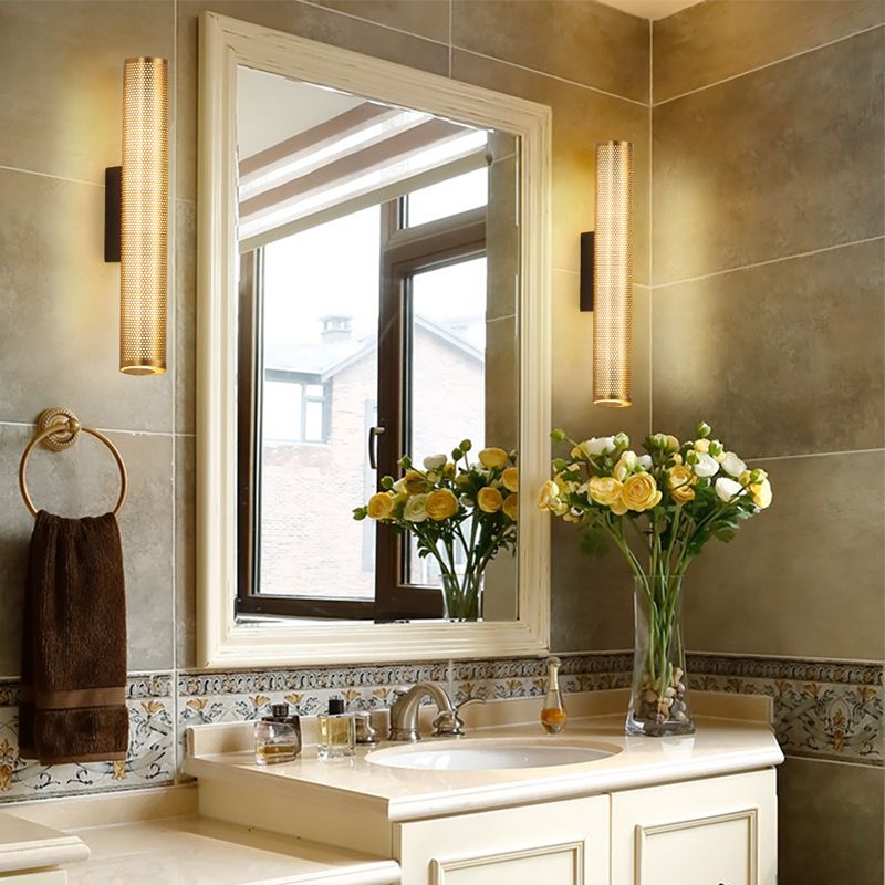 Modern Metal Column Lamp Geometric Brass Vanity Wall Light