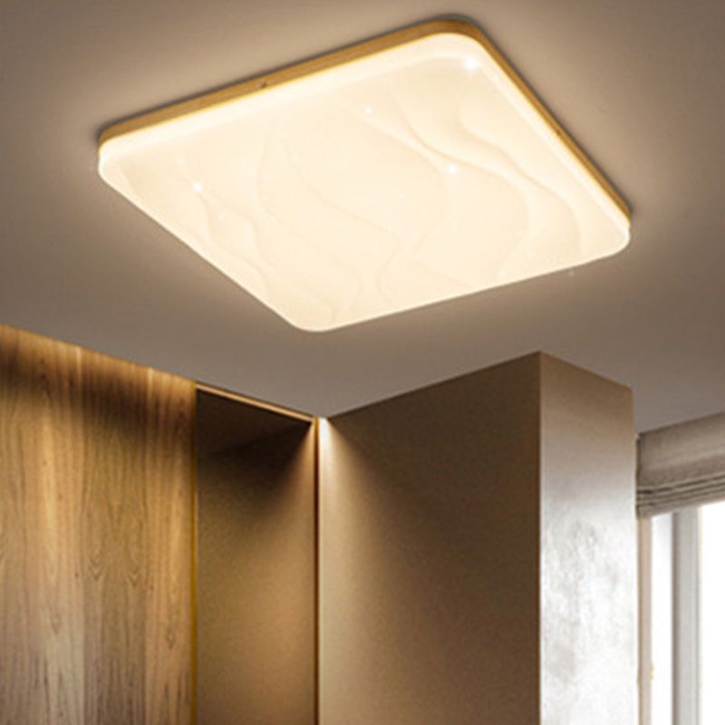 Wood Base Geometric LED Flush Mount Ceiling Light