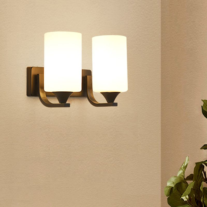 LED Enabled Cylindrical Metal And Glass Vanity Wall Light Black Chrome