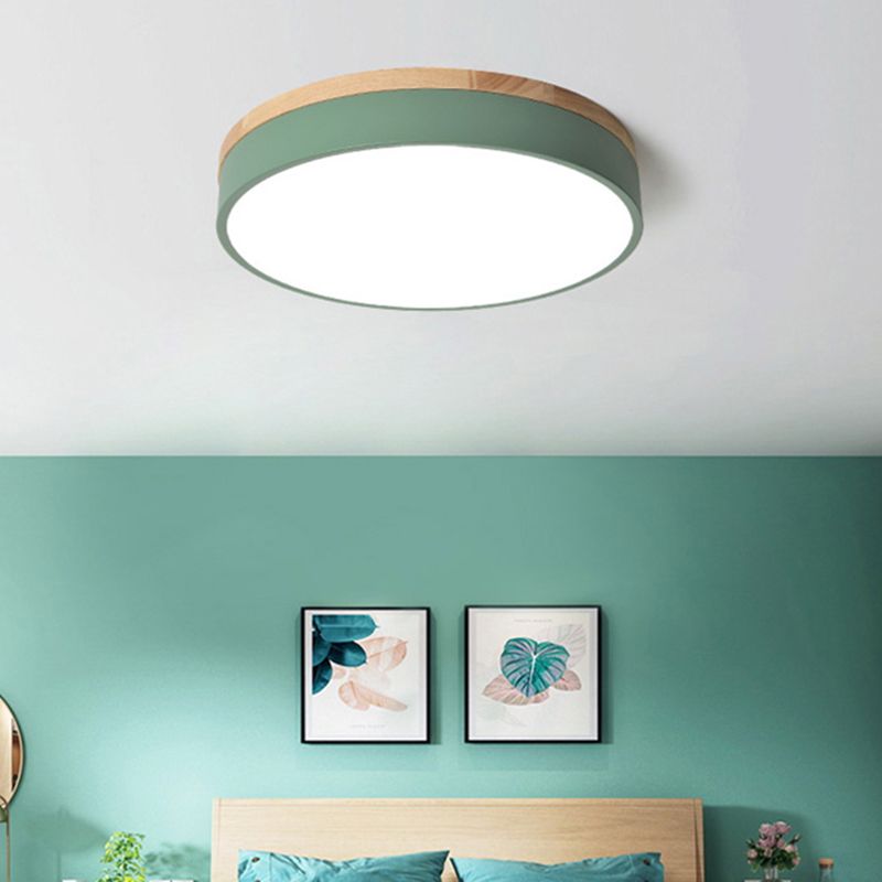 Ceiling Light With Wood Finish Nordic Round LED Flush Mount