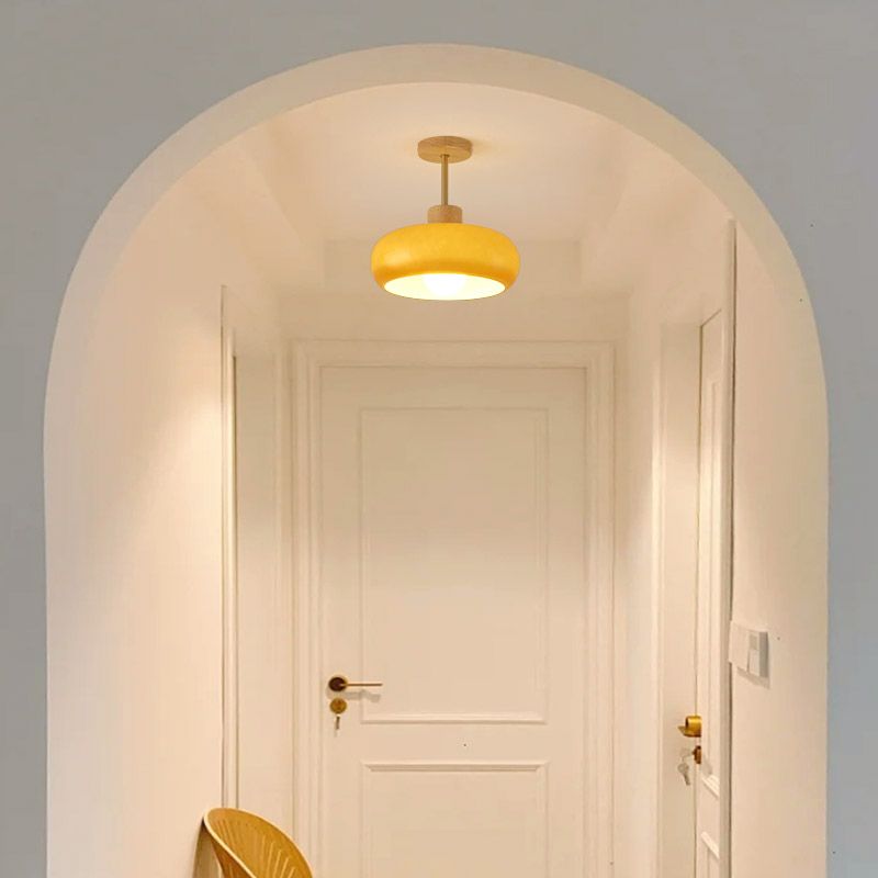 Wood Glass White Orange Cup Style Flush Mount Ceiling Light