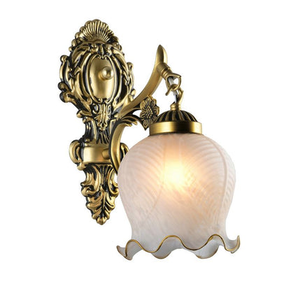 White Bronze Metal and Glass Vintage Flower Wall Lamp