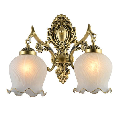 White Bronze Metal and Glass Vintage Flower Wall Lamp