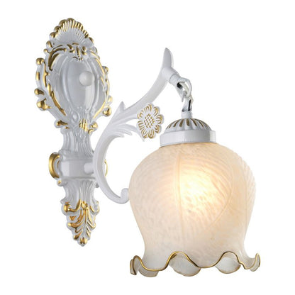 White Bronze Metal and Glass Vintage Flower Wall Lamp