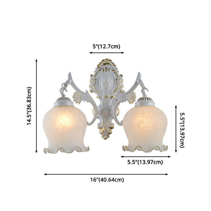 White Bronze Metal and Glass Vintage Flower Wall Lamp
