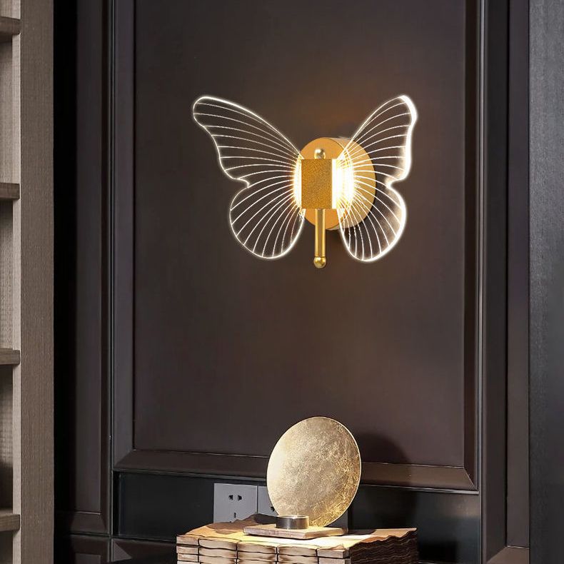 LED Gold Finish Metal Butterfly Wall Light