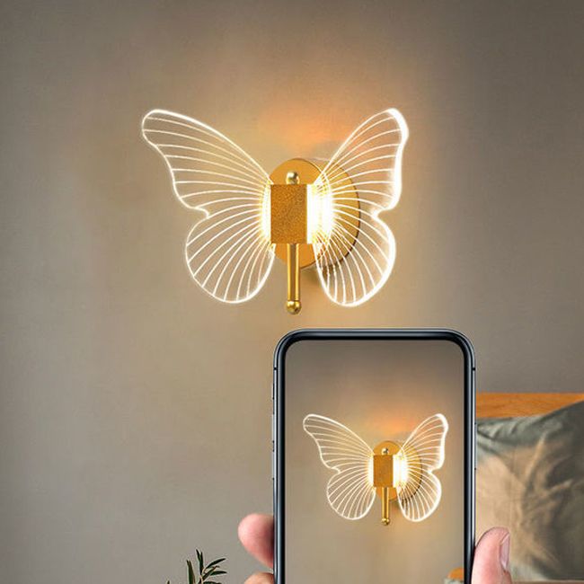 LED Gold Finish Metal Butterfly Wall Light