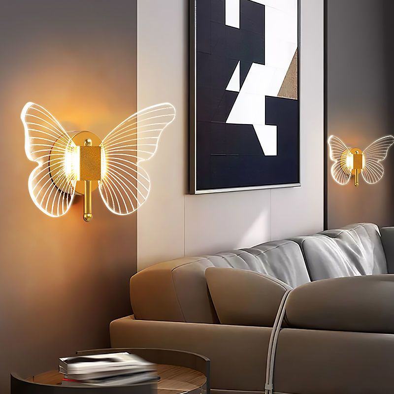LED Gold Finish Metal Butterfly Wall Light