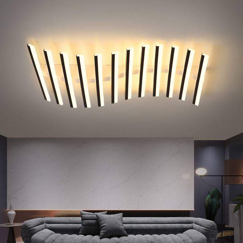 Black Modern Linear Wave Flush Mount Ceiling Light Arisha