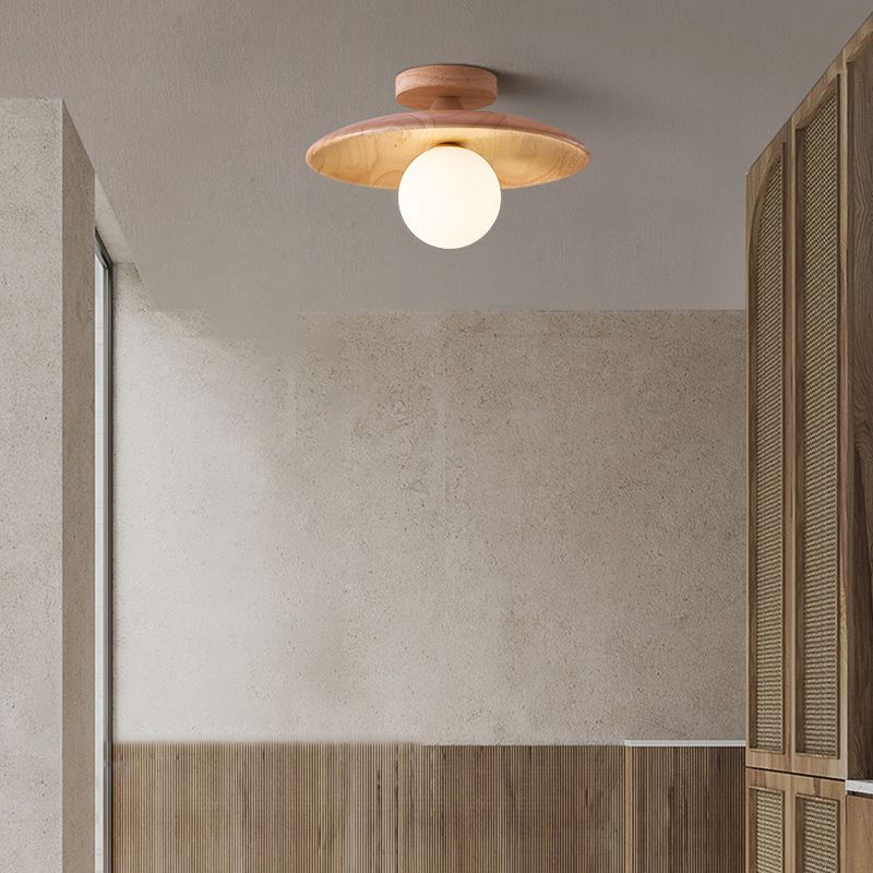 Flush Mount Walnut Wood Bubble Hat Ceiling Light