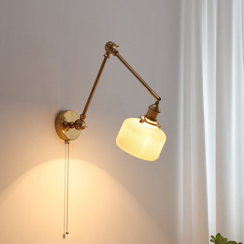 White Adjustable Metal Arm Drum Ceramic Wall Lamp