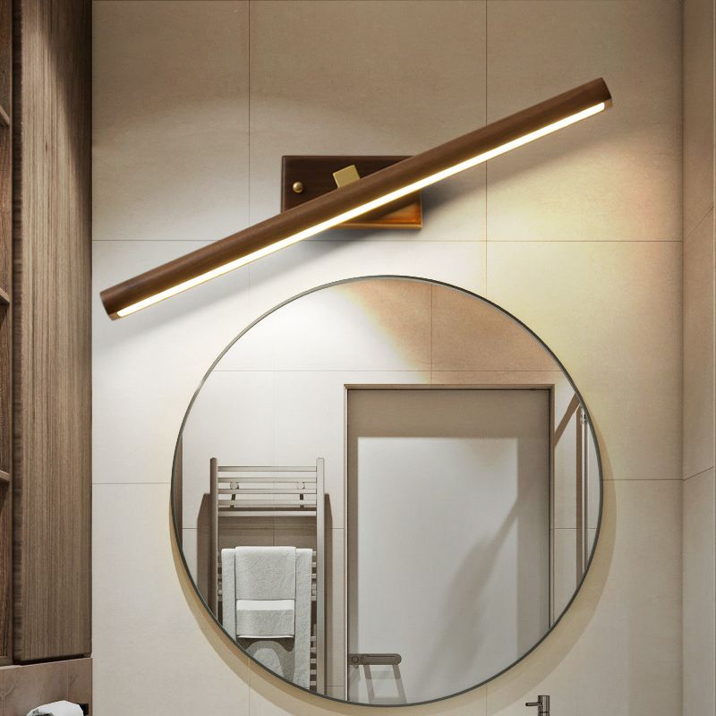 Rotating Mirror With Wooden Vanity Wall Lamp