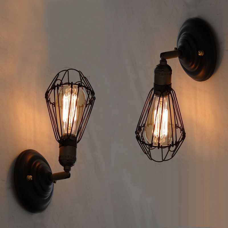 Rustic Black Finished Metal Industrial Wall Lantern Light