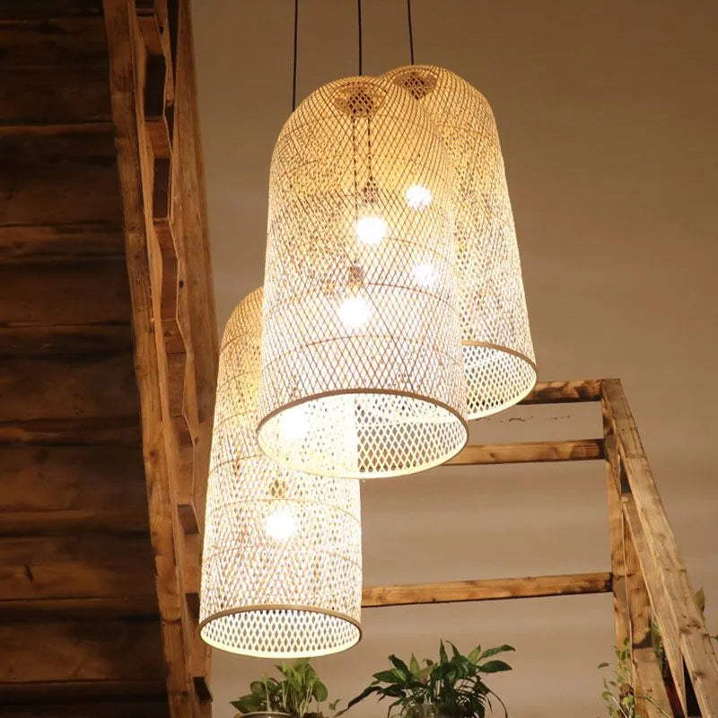 Handmade Bamboo LED Pendant Light With Warm Ambient Glow