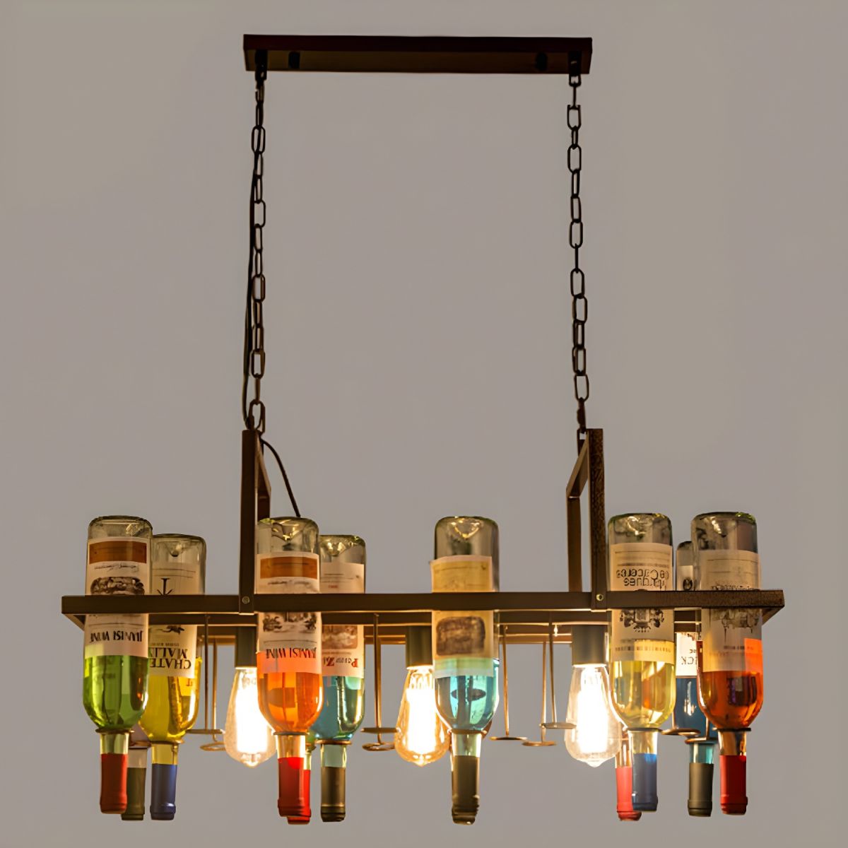 Rust Finish Pendant Light Glass Art Deco Wine Bottle