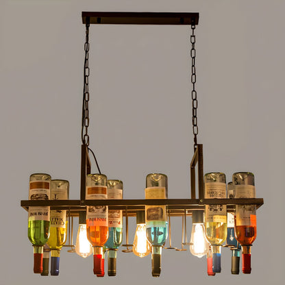Rust Finish Pendant Light Glass Art Deco Wine Bottle