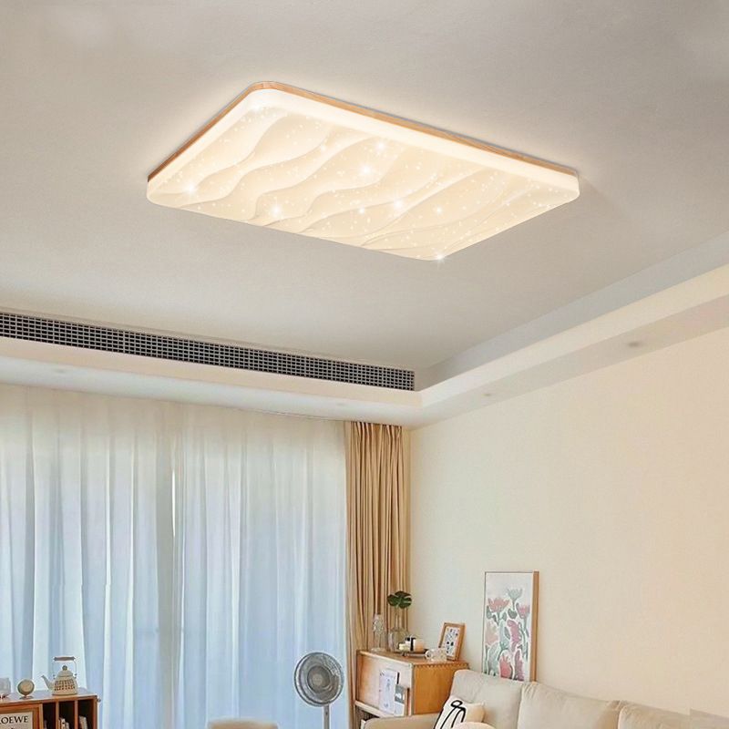 Wood Base Geometric LED Flush Mount Ceiling Light