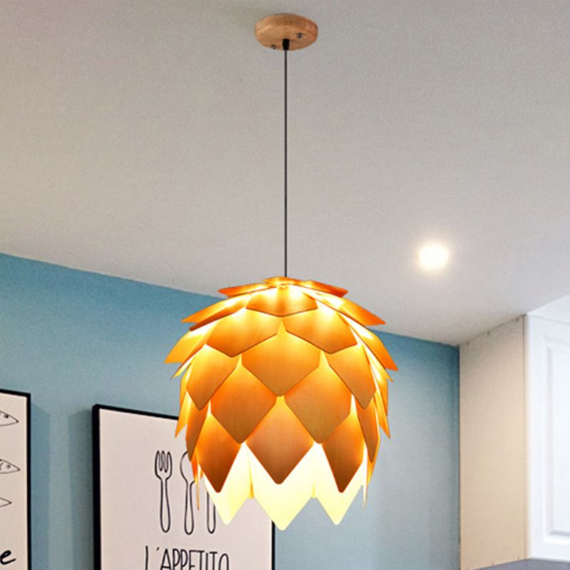 Warm Glow Wooden Pendant Light Shaped Like Pinecone