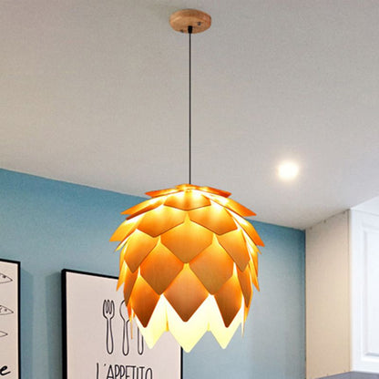 Warm Glow Wooden Pendant Light Shaped Like Pinecone