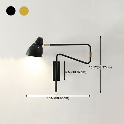 Black And Gold Metal Finish Modern Adjustable Wall Light For Study