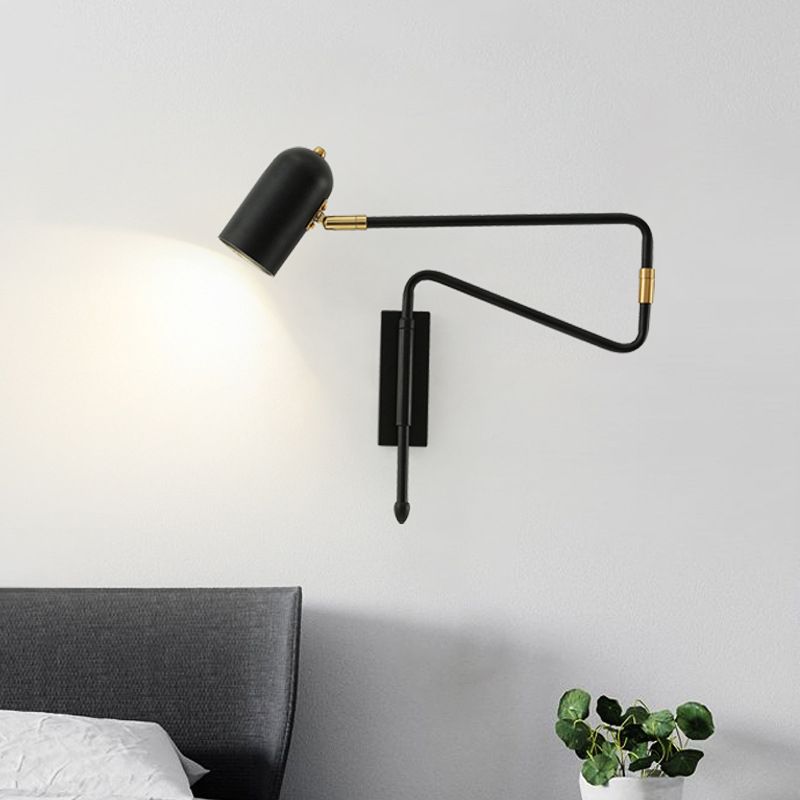 Black And Gold Metal Finish Modern Adjustable Wall Light For Study