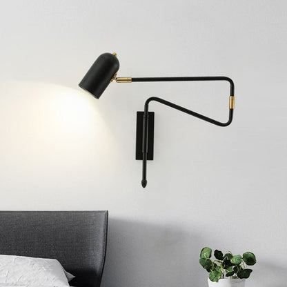 Black And Gold Metal Finish Modern Adjustable Wall Light For Study