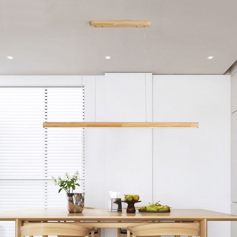 Warm LED Glow Scandinavian Wood Linear Pendant Light