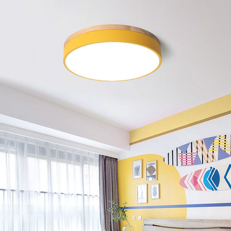 Ceiling Light With Wood Finish Nordic Round LED Flush Mount
