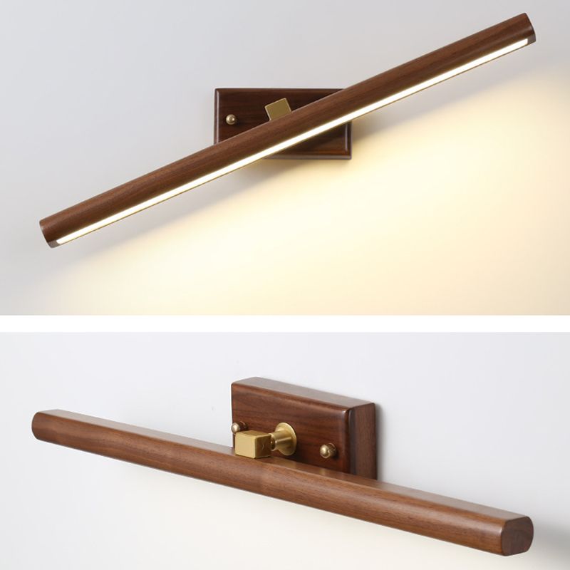 Rotating Mirror With Wooden Vanity Wall Lamp