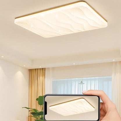 Wood Base Geometric LED Flush Mount Ceiling Light