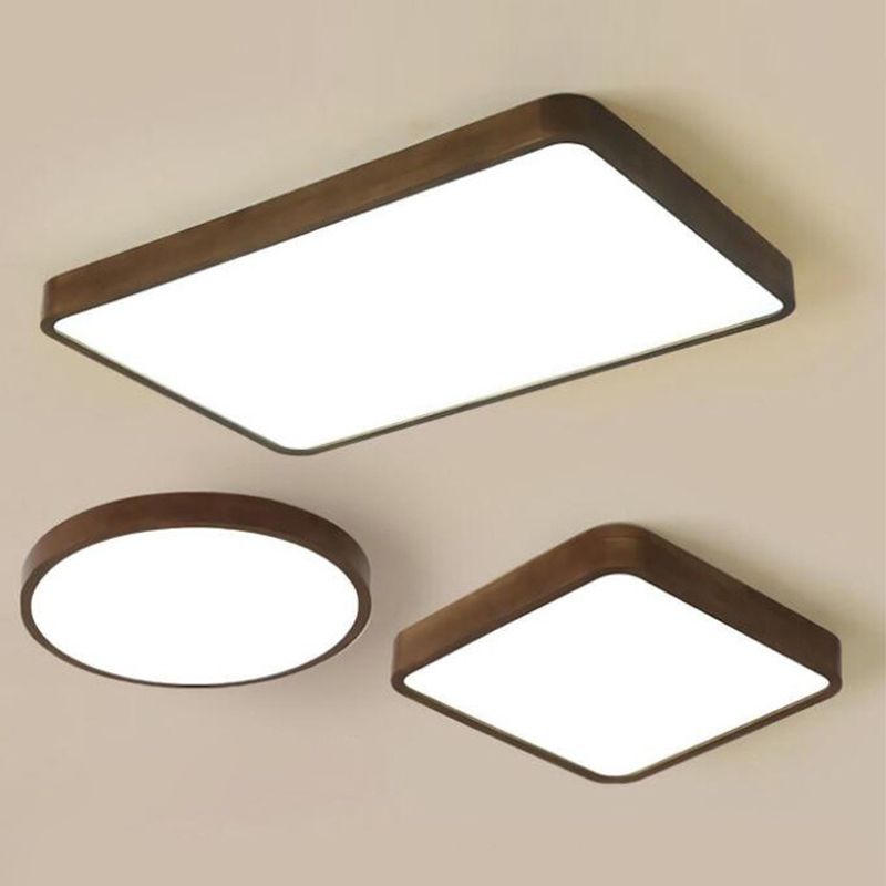 LED Flush Mount Geometric Modern Walnut Ceiling Light