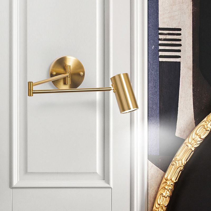 Cylindrical Adjustable Arm Brass Finish Wall Light With Dimmable