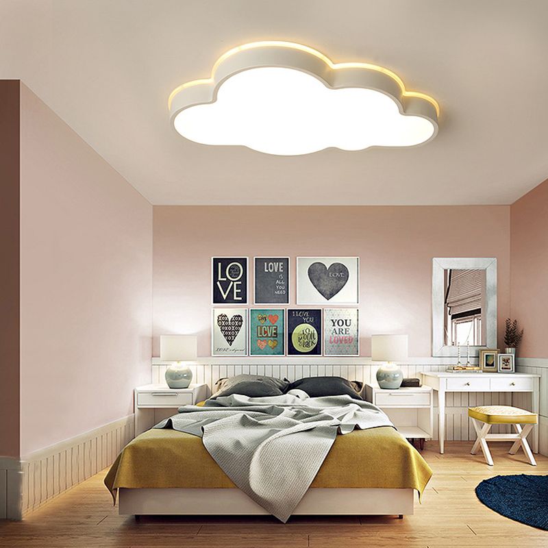 White Metal Modern Flush Mount Ceiling Light Cloud Inspired