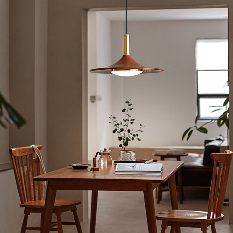 Natural Finish Wood Rustic Cap Pendant Light