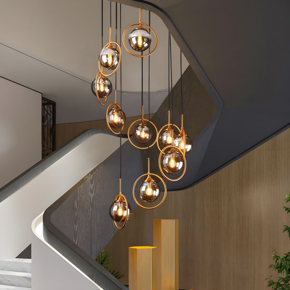 Spiral Ambient Glass Pendant Lamp for Staircase