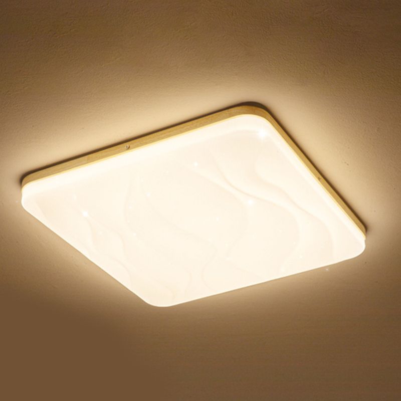 Wood Base Geometric LED Flush Mount Ceiling Light